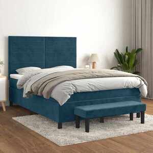 Imagine vidaXL Pat box spring cu saltea, albastru închis, 140x200 cm, catifea