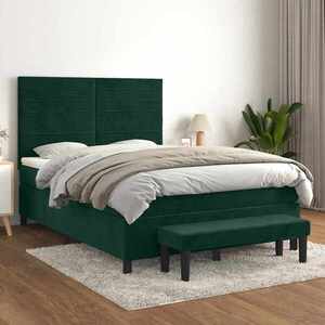 Imagine vidaXL Pat box spring cu saltea, verde închis, 140x190 cm, catifea