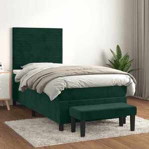Imagine vidaXL Pat box spring cu saltea, verde închis, 90x190 cm, catifea