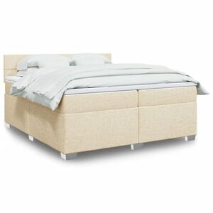 Imagine vidaXL Pat box spring cu saltea, crem, 200x200 cm, textil