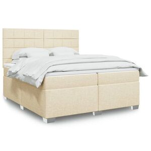 Imagine vidaXL Pat box spring cu saltea, crem, 200x200 cm, textil