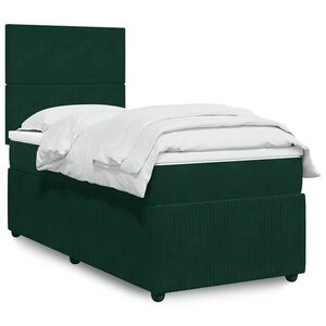 Imagine vidaXL Pat continental cu saltea, verde închis, 80x200 cm, catifea
