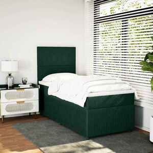 Imagine vidaXL Pat continental cu saltea, verde închis, 80x200 cm, catifea