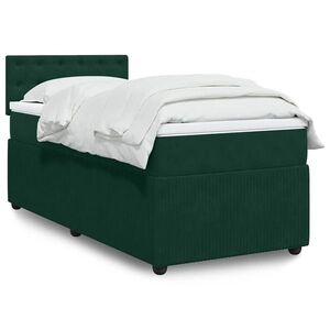 Imagine vidaXL Pat continental cu saltea, verde închis, 80x200 cm, catifea