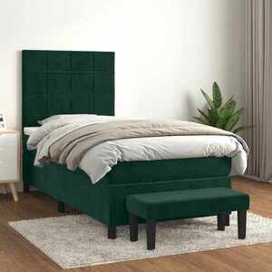 Imagine vidaXL Pat box spring cu saltea, verde închis, 90x190 cm, catifea