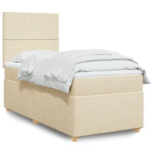 Imagine vidaXL Pat box spring cu saltea, crem, 80x200 cm, textil