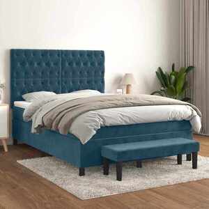 Imagine vidaXL Pat box spring cu saltea, albastru închis, 140x200 cm, catifea