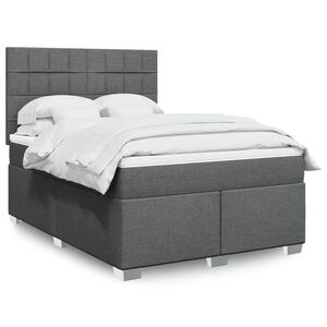Imagine vidaXL Pat box spring cu saltea, gri închis, 140x190 cm, textil