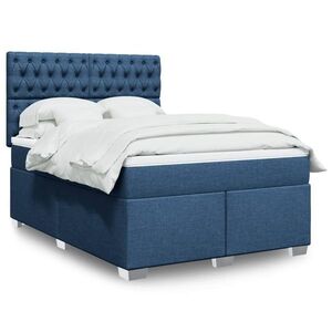 Imagine vidaXL Pat box spring cu saltea, albastru, 140x200 cm, textil