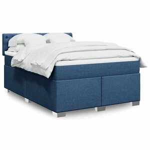 Imagine vidaXL Pat box spring cu saltea, albastru, 140x200 cm, textil
