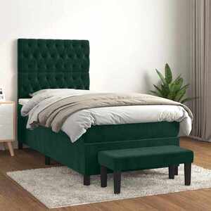 Imagine vidaXL Pat box spring cu saltea, verde închis, 80x200 cm, catifea