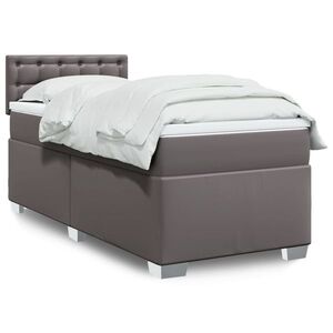 Imagine vidaXL Pat box spring cu saltea, gri, 80x200 cm, piele ecologică