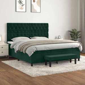Imagine vidaXL Pat box spring cu saltea, verde închis, 160x200 cm, catifea