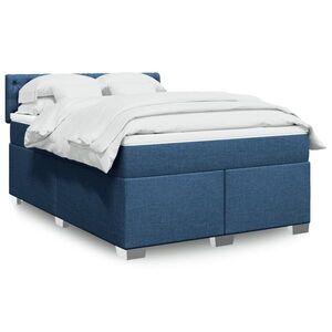 Imagine vidaXL Pat continental cu saltea, albastru, 140x200cm, material textil