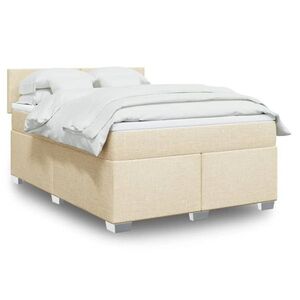 Imagine vidaXL Pat box spring cu saltea, crem, 160x200 cm, material textil