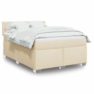 Imagine vidaXL Pat box spring cu saltea, crem, 160x200 cm, material textil
