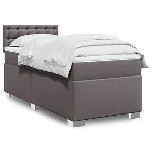 Imagine vidaXL Pat box spring cu saltea, gri, 80x200 cm, piele ecologică