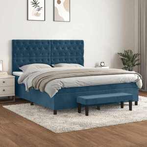 Imagine vidaXL Pat box spring cu saltea, albastru închis, 160x200 cm, catifea