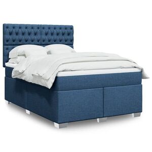 Imagine vidaXL Pat continental cu saltea, albastru, 140x200cm, material textil