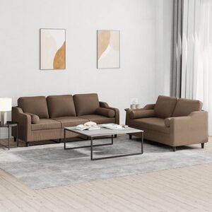 Imagine vidaXL Set de canapele cu perne, 2 piese, maro, textil