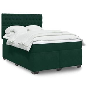 Imagine vidaXL Pat box spring cu saltea, verde închis, 140x200 cm, catifea
