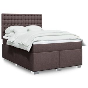 Imagine vidaXL Pat box spring cu saltea, maro închis, 160x200 cm, textil