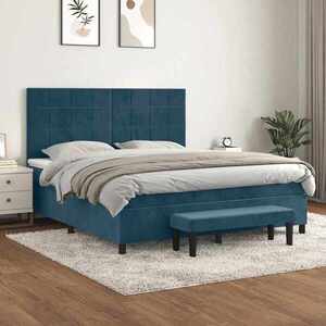 Imagine vidaXL Pat box spring cu saltea, albastru închis, 160x200 cm, catifea