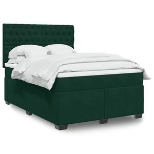 Imagine vidaXL Pat box spring cu saltea, verde închis, 140x200 cm, catifea