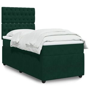 Imagine vidaXL Pat continental cu saltea, verde închis, 80x200 cm, catifea
