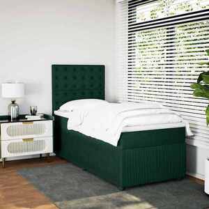 Imagine vidaXL Pat continental cu saltea, verde închis, 80x200 cm, catifea