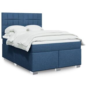 Imagine vidaXL Pat continental cu saltea, albastru, 160x200cm, material textil