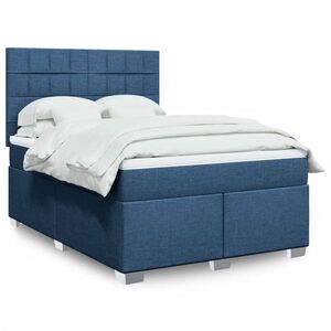 Imagine vidaXL Pat continental cu saltea, albastru, 160x200cm, material textil