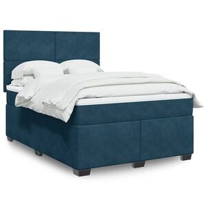 Imagine vidaXL Pat box spring cu saltea, albastru, 160x200 cm, catifea