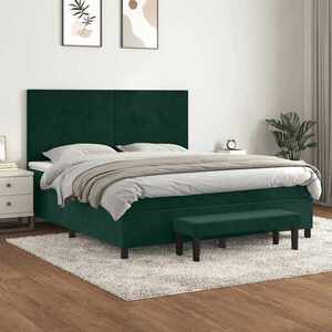 Imagine vidaXL Pat box spring cu saltea, verde închis, 180x200 cm, catifea