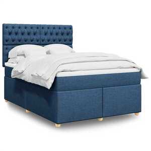 Imagine vidaXL Pat box spring cu saltea, albastru, 140x200 cm, textil