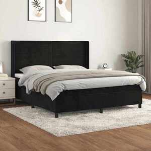 Imagine vidaXL Pat box spring cu saltea, negru, 160x200 cm, catifea