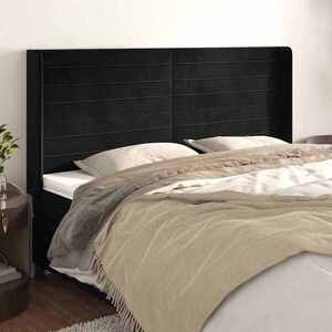 Imagine vidaXL Tăblie de pat cu aripioare, negru, 163x16x118/128 cm, catifea