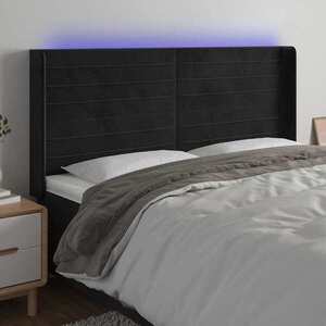 Imagine vidaXL Tăblie de pat cu LED, negru, 163x16x118/128 cm, catifea