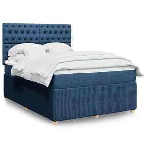 Imagine vidaXL Pat box spring cu saltea, albastru, 140x200 cm, textil