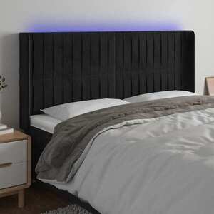 Imagine vidaXL Tăblie de pat cu LED, negru, 163x16x118/128 cm, catifea