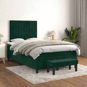 Imagine vidaXL Pat box spring cu saltea, verde închis, 120x200 cm, catifea