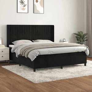 Imagine vidaXL Pat box spring cu saltea, negru, 160x200 cm, catifea