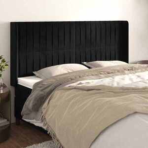 Imagine vidaXL Tăblie de pat cu aripioare, negru, 163x16x118/128 cm, catifea