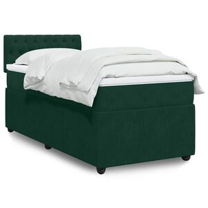 Imagine vidaXL Pat continental cu saltea, verde închis, 80x200 cm, catifea
