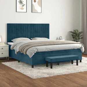 Imagine vidaXL Pat box spring cu saltea, albastru închis, 160x200 cm, catifea