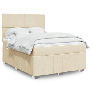 Imagine vidaXL Pat box spring cu saltea, crem, 160x200 cm, material textil