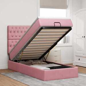 Imagine vidaXL Cadru de pat otoman cu saltele Roz 100x200cm catifea