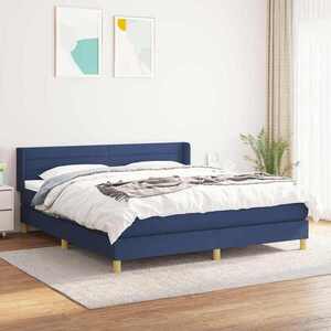 Imagine vidaXL Pat continental cu saltea, albastru, 160x200cm, material textil