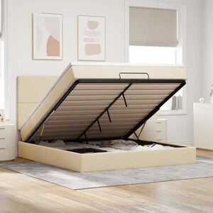 Imagine vidaXL Cadru de pat otoman cu saltea crem 160x200cm stofa