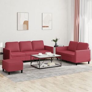 Imagine vidaXL Set de canapele cu perne, 3 piese, roșu vin, piele ecologică
